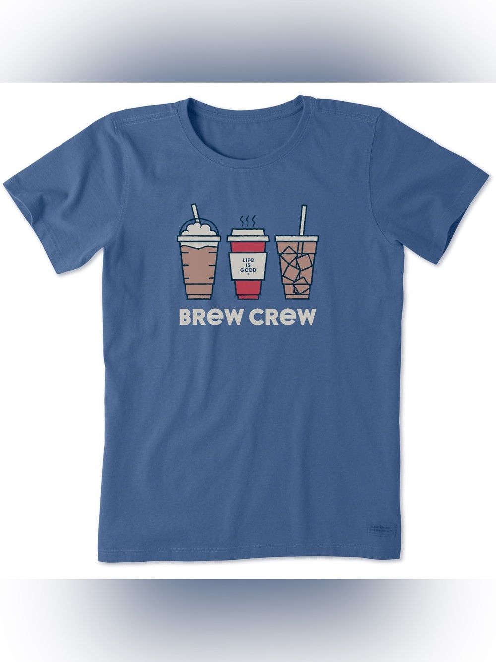 LIFE IS GOOD BREW CREW SHORT SLEEVE TEE BLUE MENS MEDIUM